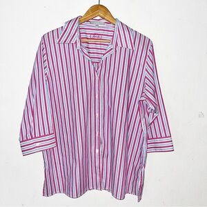 Foxcroft Wrinkle Free Button Down Shirt Plus Size 16W Striped Career Office